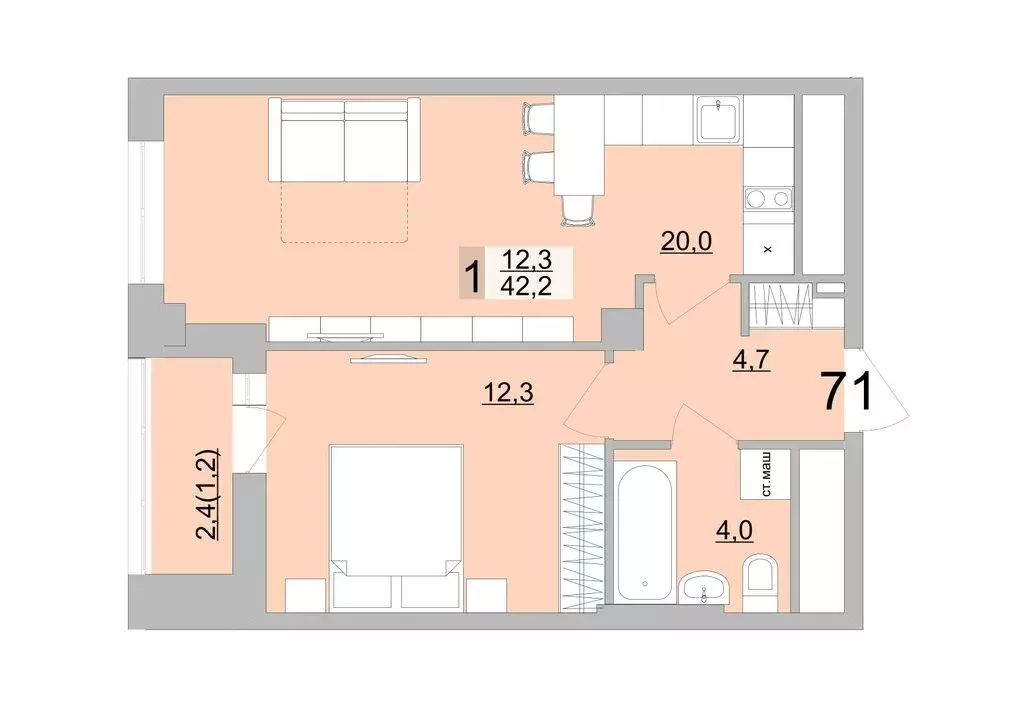 1-комнатная квартира: Екатеринбург, Черкасская улица, 5к3 (42.2 м) - Фото 0