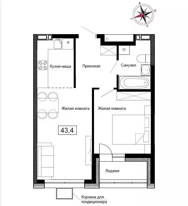 Квартира-студия: Новый, улица Ленина, 6с1 (43.4 м) - Фото 1
