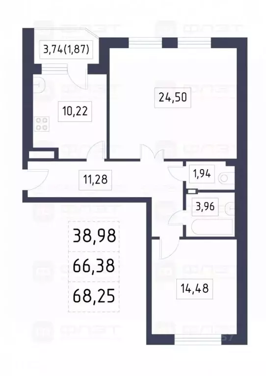 2-к кв. Татарстан, Казань ул. Лукина, 50А (66.2 м) - Фото 2