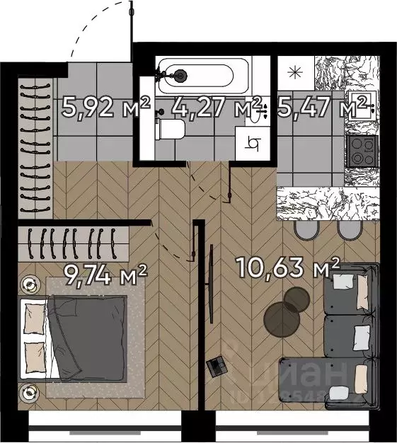 2-к кв. Москва ул. Берзарина, 37 (36.03 м) - Фото 0