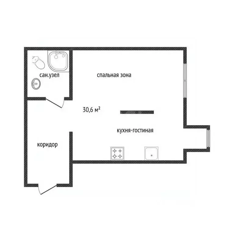 Студия Белгородская область, Белгород ул. Семейная, 3 (30.6 м) - Фото 2
