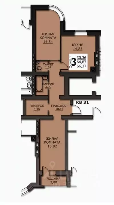 3-к кв. Ивановская область, Иваново ул. Чайковского, 40 (66.37 м) - Фото 2