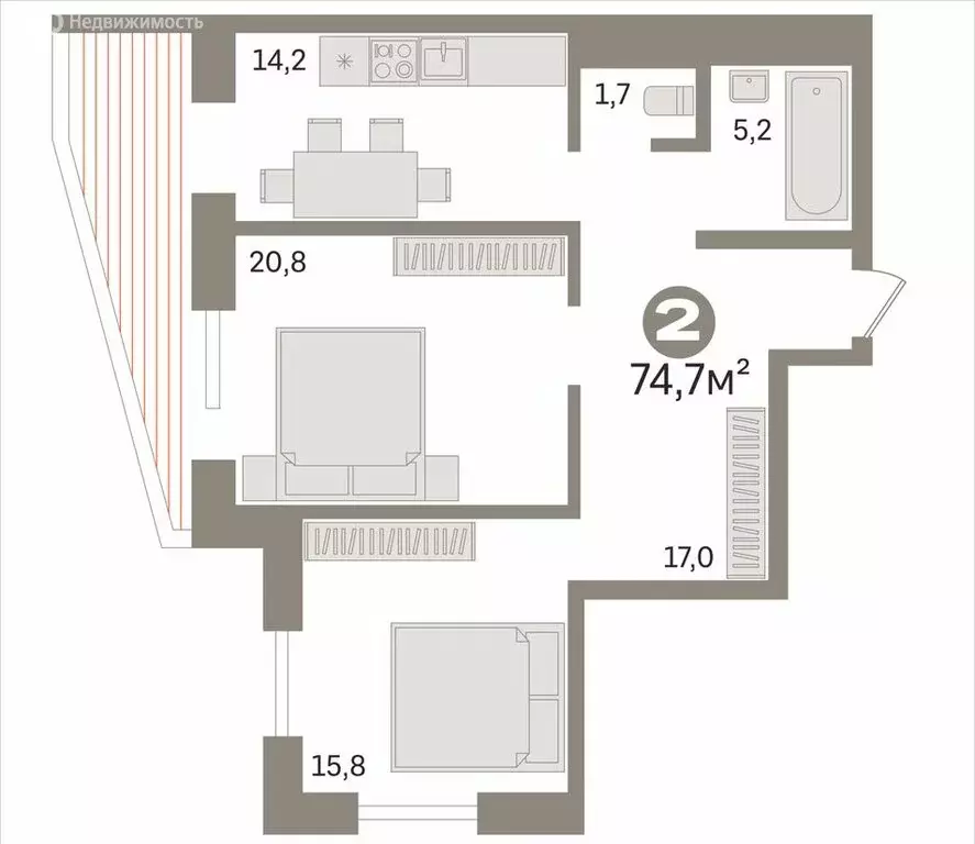 2-комнатная квартира: Новосибирск, улица Кузьмы Минина, 9 (74.7 м) - Фото 1