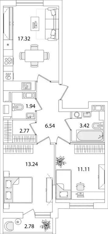 2-к кв. Санкт-Петербург ул. Тамбасова, 5Н (57.73 м) - Фото 0