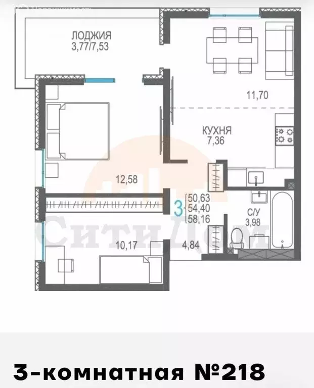 3-комнатная квартира: Прибрежное, Лазурная улица, 1 (58.16 м) - Фото 1