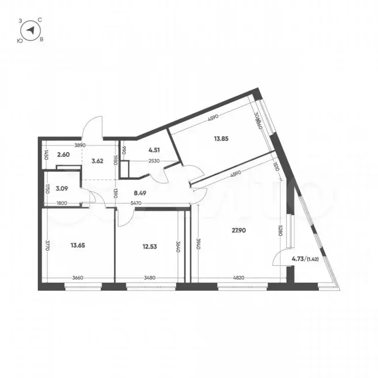 3-к. квартира, 91,7 м, 12/13 эт. - Фото 1