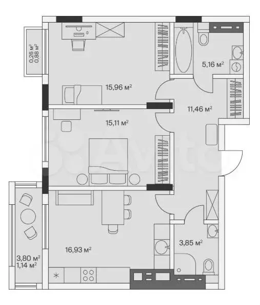 2-к. квартира, 70 м, 4/7 эт. - Фото 1