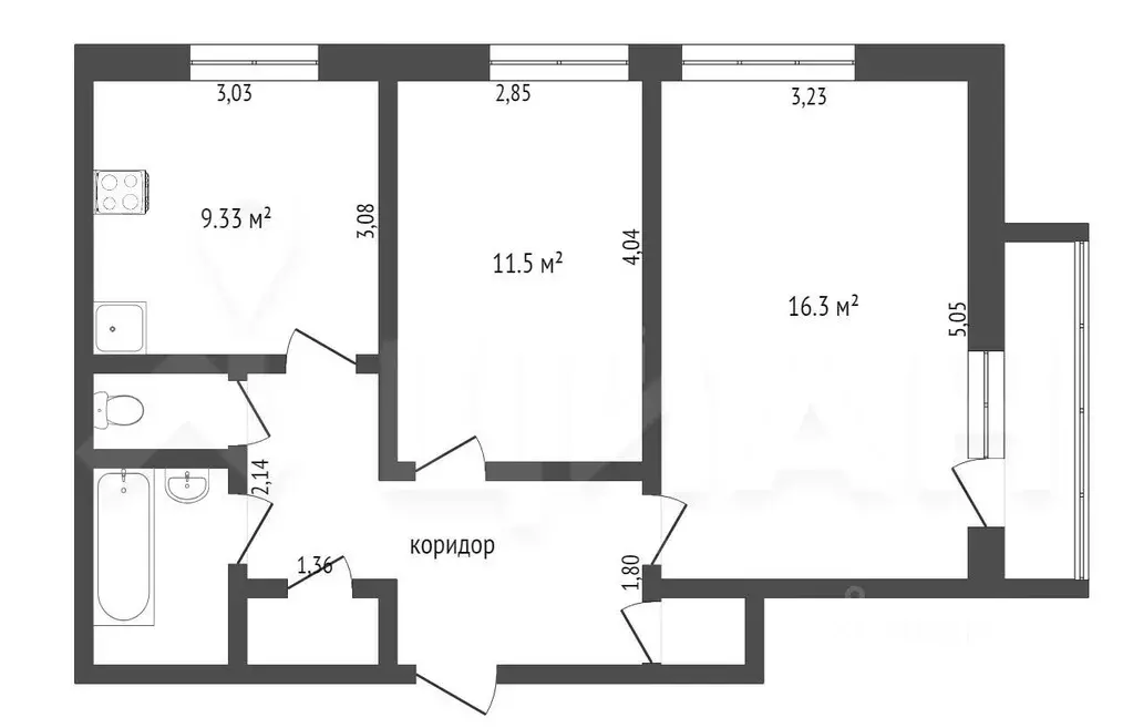 2-к кв. Коми, Сыктывкар Петрозаводская ул., 40 (52.0 м) - Фото 1