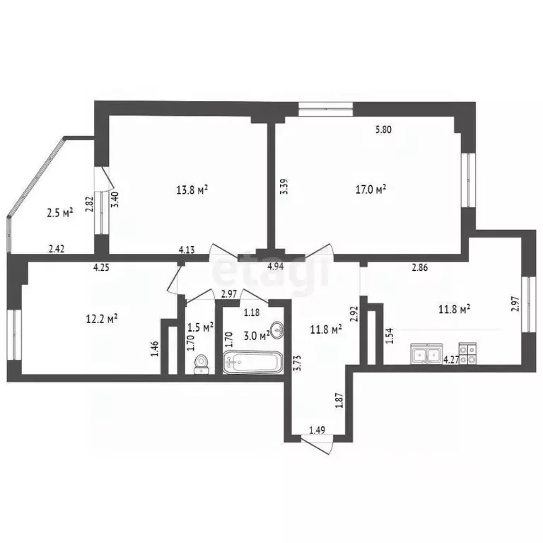3-к кв. Забайкальский край, Чита ул. Кастринская, 9 (71.1 м) - Фото 1