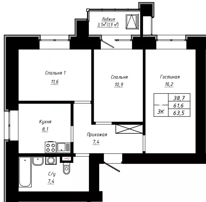 3-к кв. Алтайский край, Барнаул ул. Сухэ-Батора, 39 (63.5 м) - Фото 0