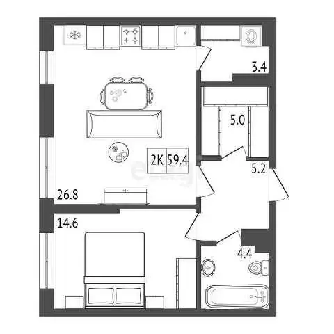 Продаётся 1-к квартира, 59.4 м - Фото 0