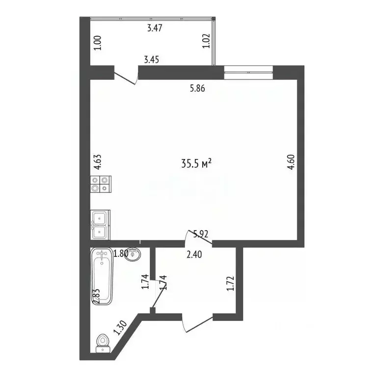 Студия Мордовия, Саранск ул. Победы, 20А (35.5 м) - Фото 2