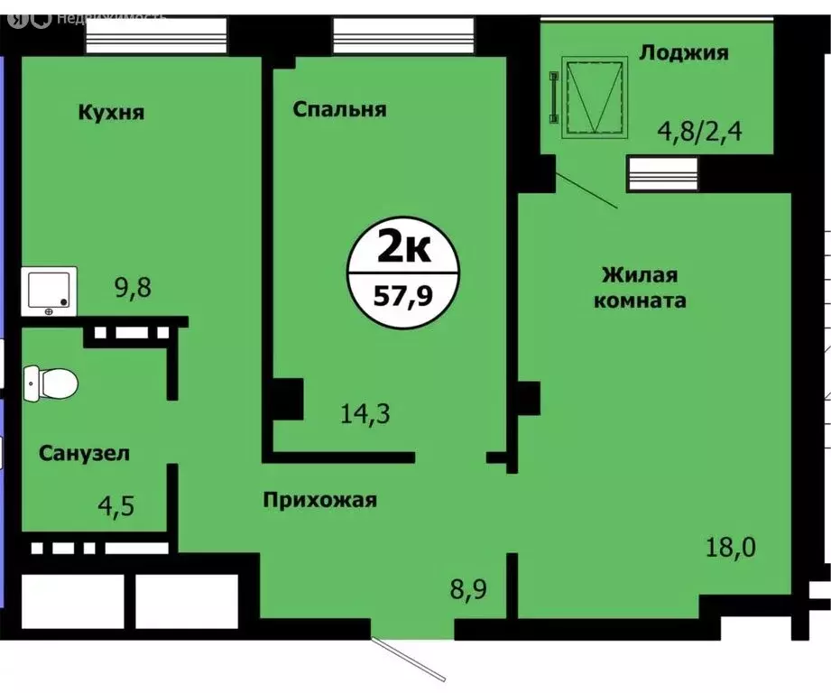 2-комнатная квартира: Красноярск, улица Лесников, 51 (57.9 м) - Фото 0