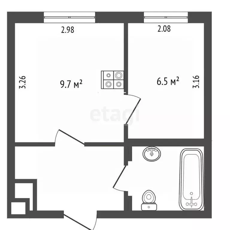 2-к кв. Томская область, Томск ул. Кузнецова, 17 (23.6 м) - Фото 2