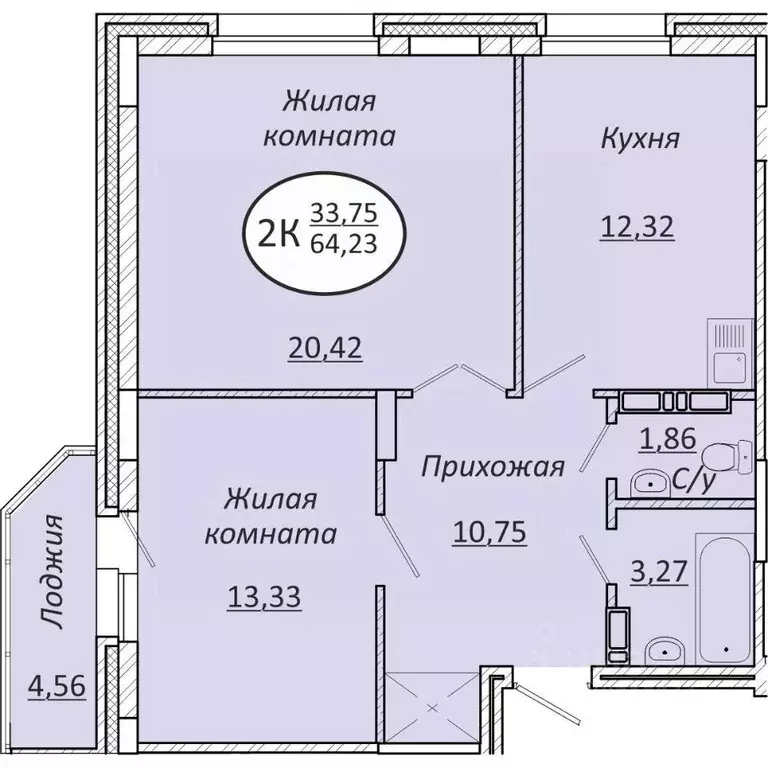 2-к кв. Новосибирская область, Новосибирск  (64.23 м) - Фото 0