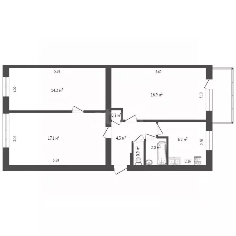 3-к кв. Севастополь ул. Вакуленчука, 5 (61.9 м) - Фото 2