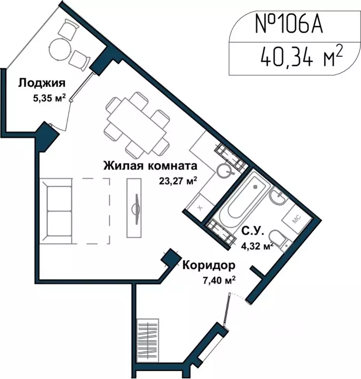 Студия Севастополь ул. Летчиков, 10 (39.7 м) - Фото 0