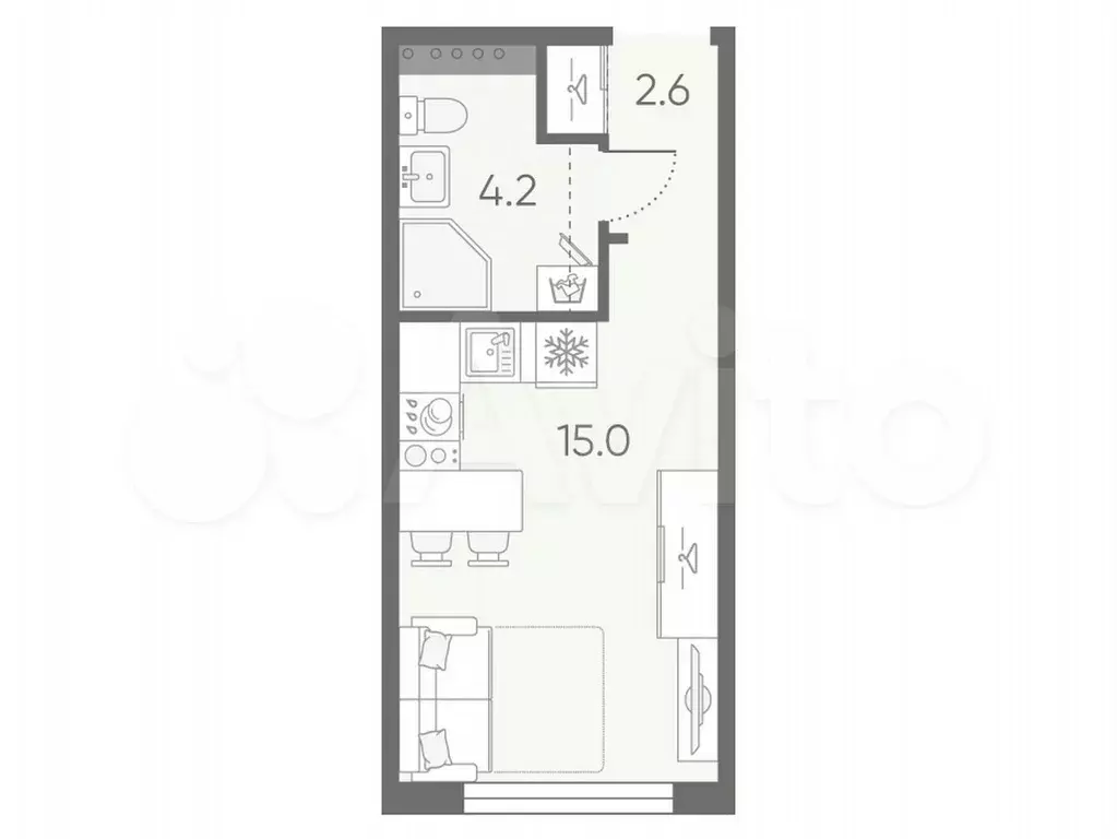 Квартира-студия, 21,8 м, 4/4 эт. - Фото 0