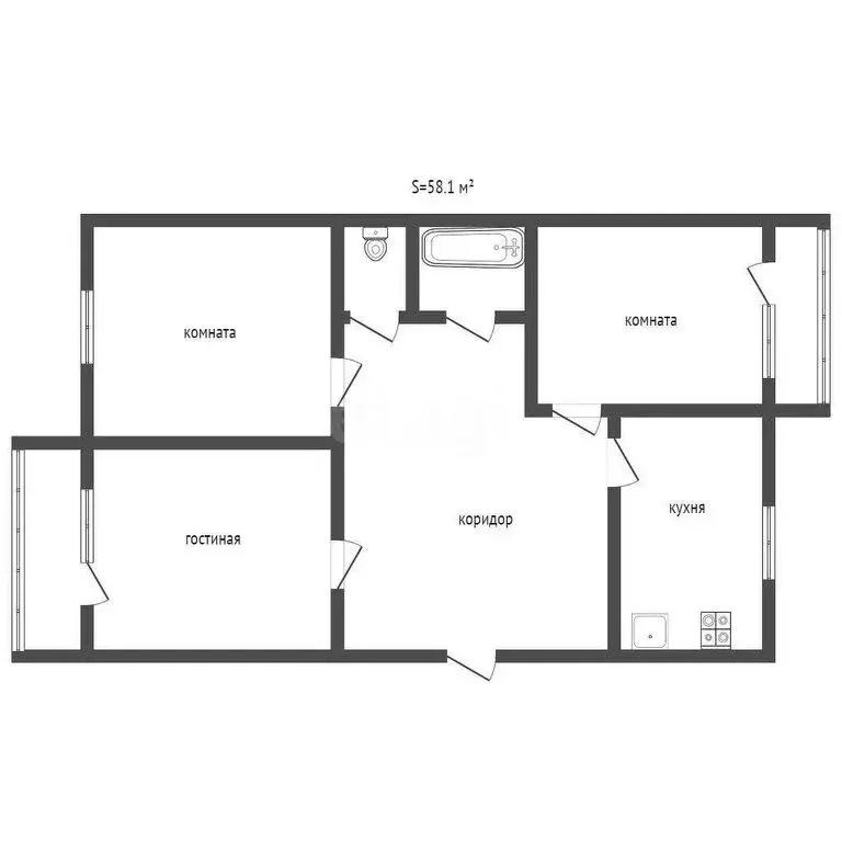 3-комнатная квартира: Бакал, улица Строителей, 21 (58.6 м) - Фото 0