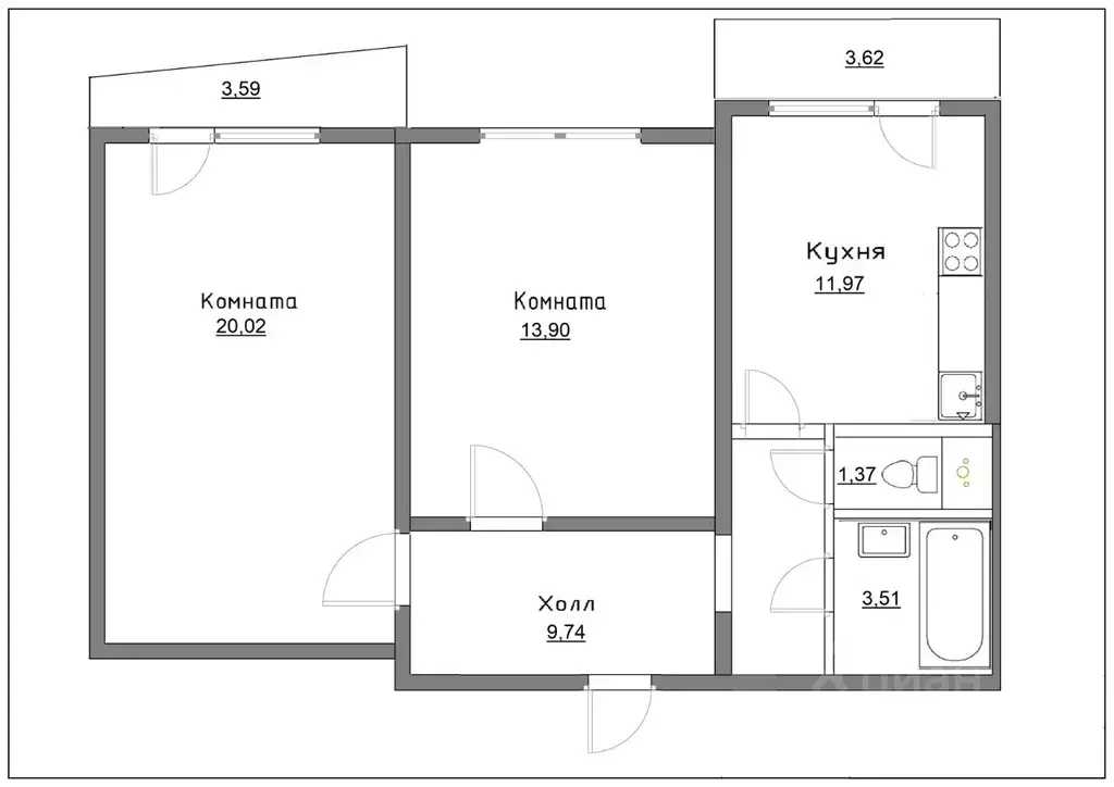 2-к кв. Санкт-Петербург ул. Богословская, 4к2 (60.1 м) - Фото 1