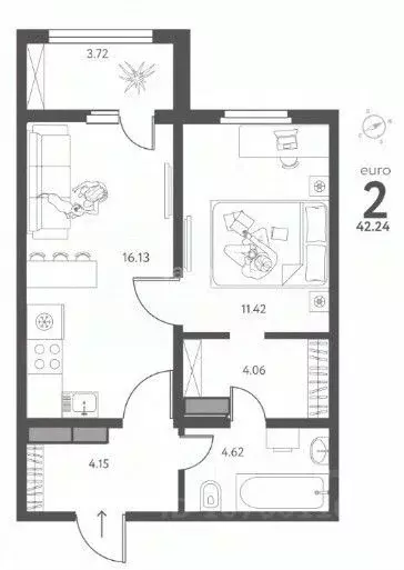 1-к кв. Липецкая область, Липецк ул. Перова, 1 (42.24 м) - Фото 2