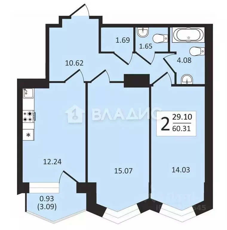 2-к кв. Воронежская область, Воронеж ул. Ворошилова, 10/1 (60.31 м) - Фото 1