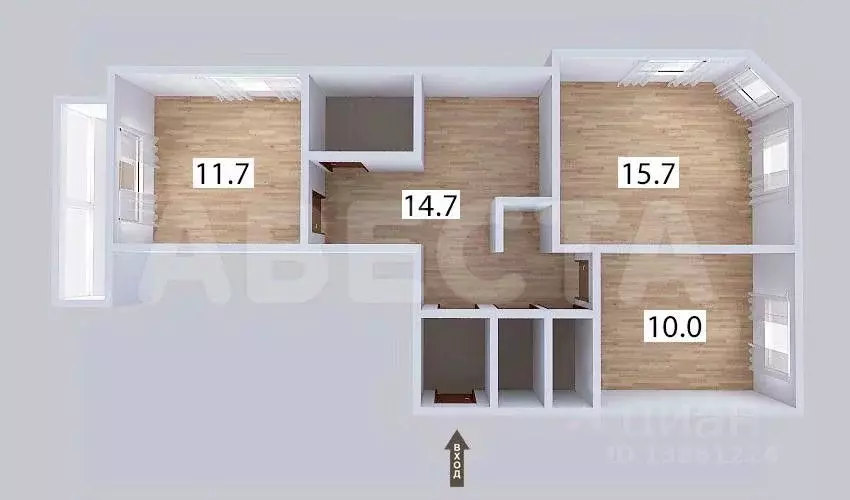 2-к кв. Омская область, Омск ул. Орджоникидзе, 83 (61.8 м) - Фото 1