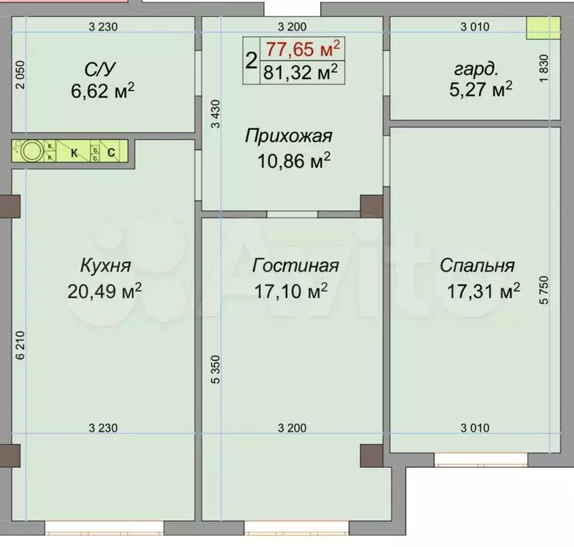 2-к. квартира, 81,3 м, 5/8 эт. - Фото 1