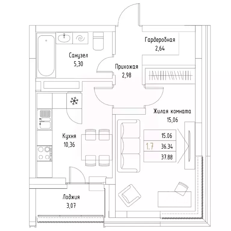 1-к кв. Татарстан, Казань Алтын Яр жилой комплекс (37.88 м) - Фото 1