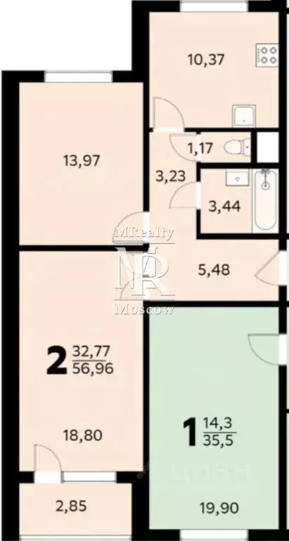 2-к кв. Москва ул. Кашенкин Луг, 6к1 (57.0 м) - Фото 1