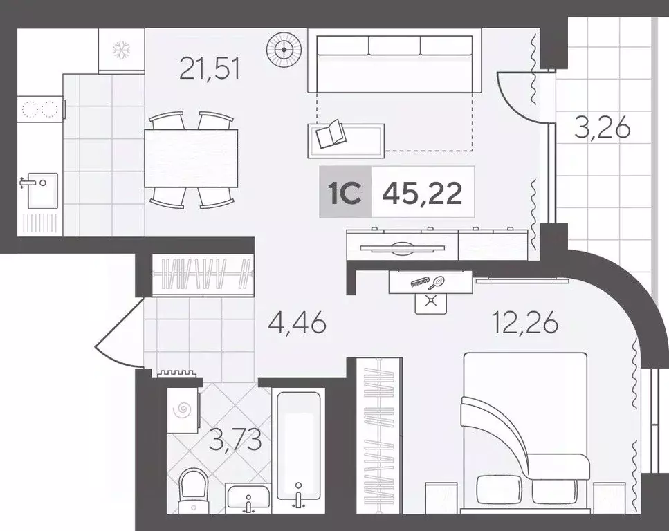 1-к кв. Тюменская область, Тюмень Скандиа.Квартал в Комарово Парк ... - Фото 1