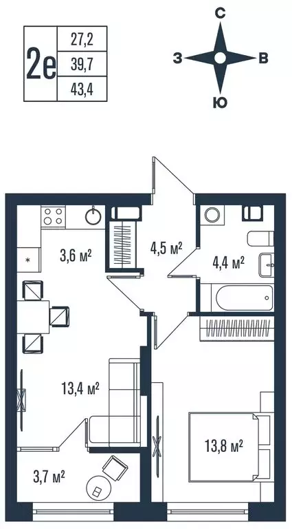 2-комнатная квартира: Владивосток, улица Тухачевского, 33к2 (43.4 м) - Фото 1