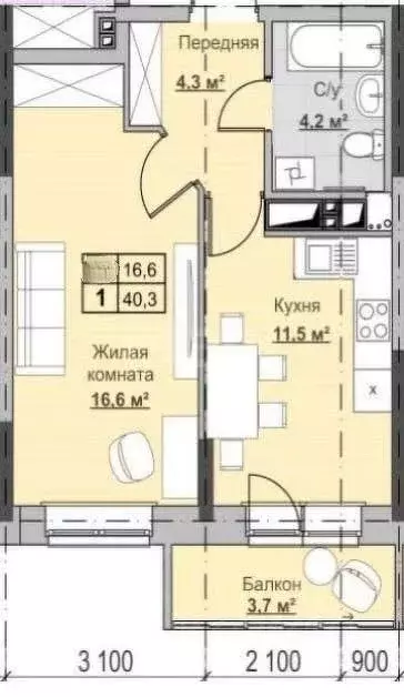 1-к кв. Удмуртия, Ижевск ул. Ухтомского, 12 (40.3 м) - Фото 1