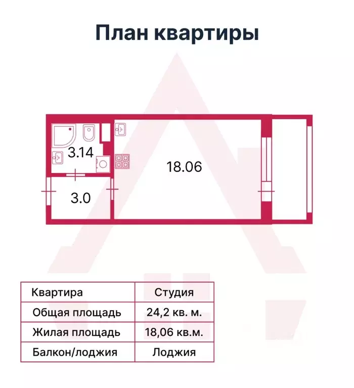 Студия Санкт-Петербург просп. Ветеранов, 212 (24.2 м) - Фото 1