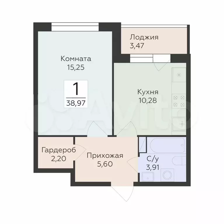 1-к. квартира, 39 м, 9/18 эт. - Фото 1