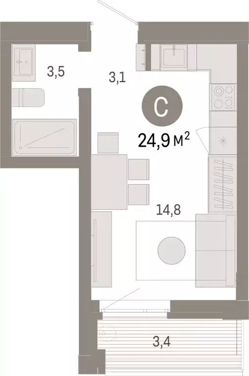 Квартира-студия: Тюмень, Ленинский округ (24.88 м) - Фото 1