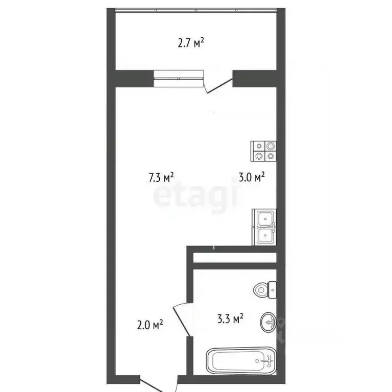 Студия Тюменская область, Тюмень ул. Новоселов, 115 (15.9 м) - Фото 1