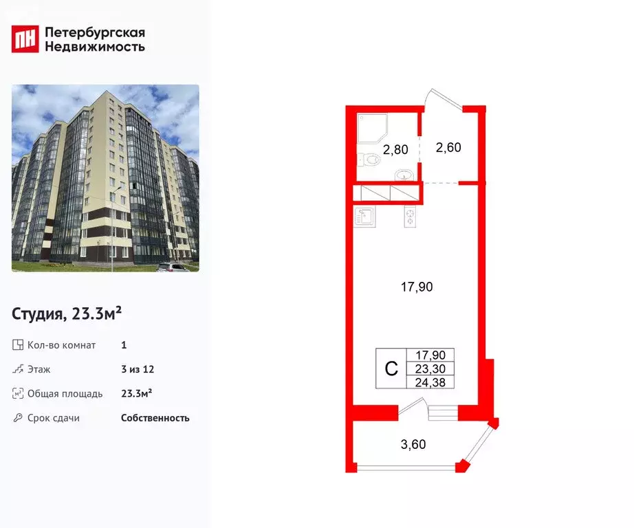 Квартира-студия: Аннинское городское поселение, деревня Куттузи, ... - Фото 2