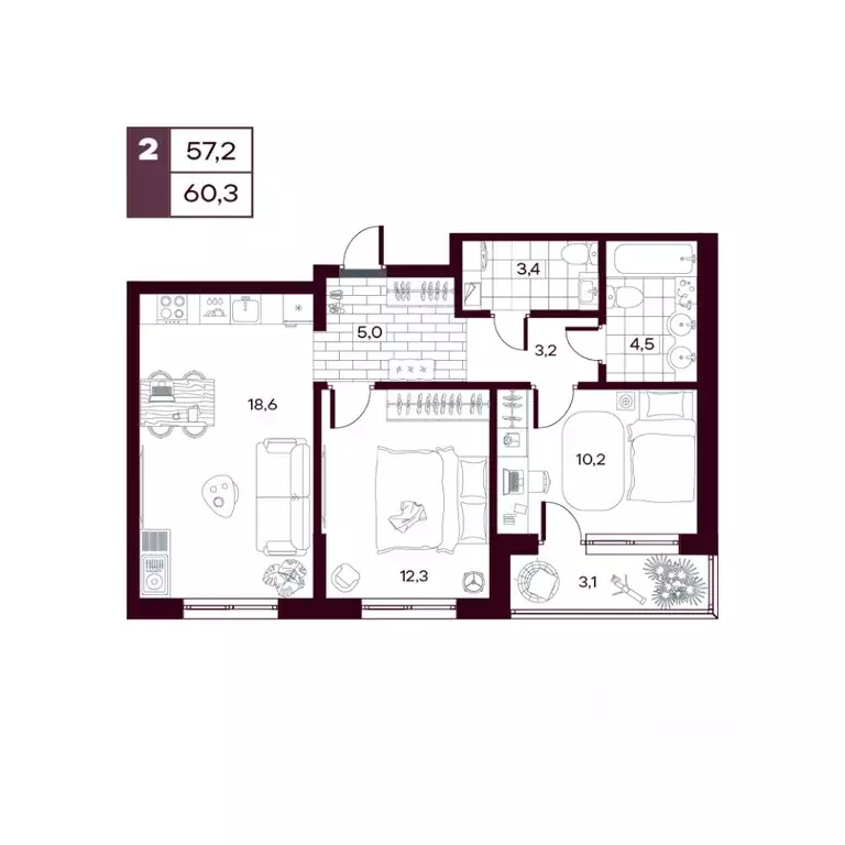 2-к кв. Тюменская область, Тюменский муниципальный округ, д. Дударева ... - Фото 1