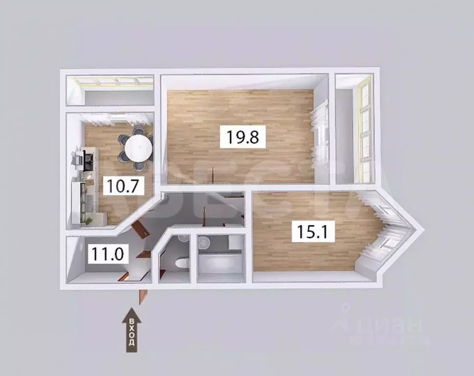 2-к кв. Омская область, Омск просп. Комарова, 21к2 (61.6 м) - Фото 2