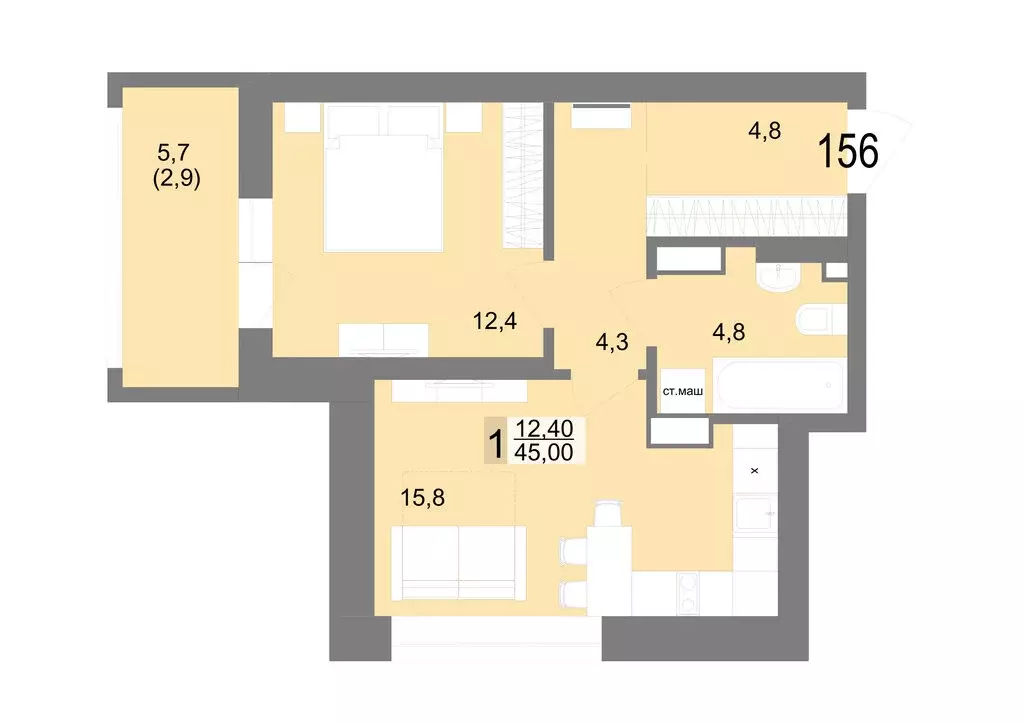 1-комнатная квартира: Екатеринбург, Посадская улица, 26 (45 м) - Фото 0