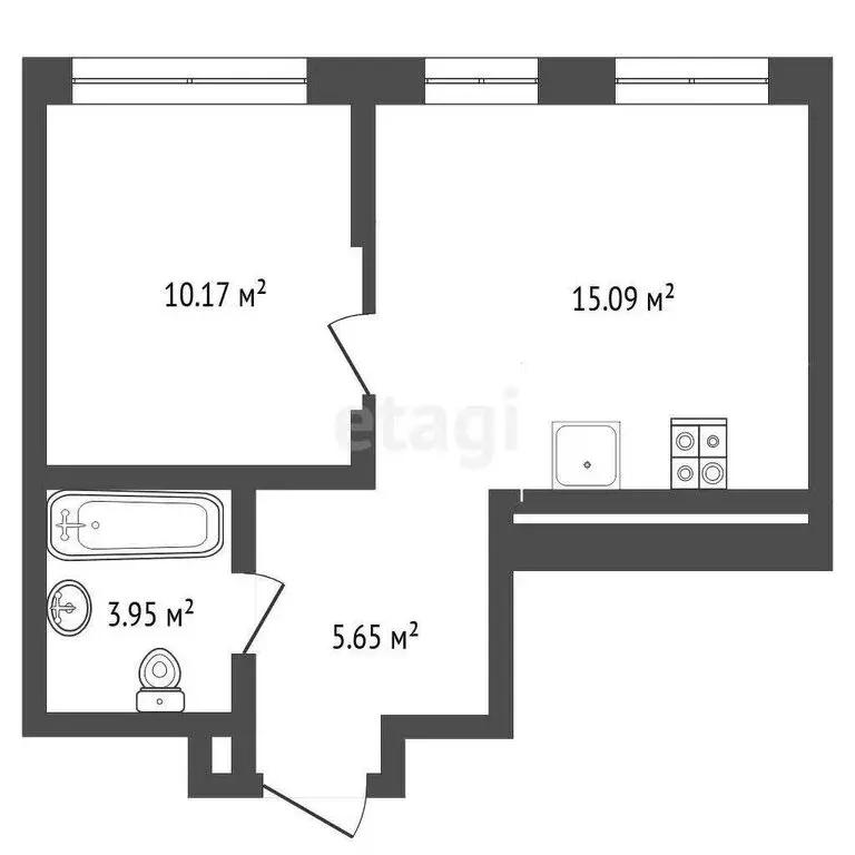 1-комнатная квартира: Тюмень, улица Новосёлов, 96 (34.86 м) - Фото 0
