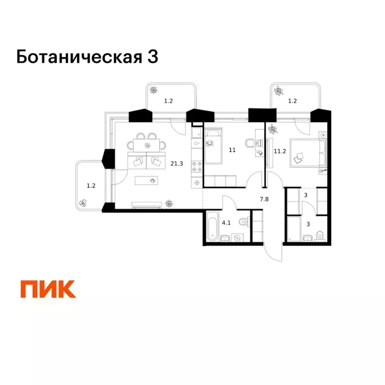 2-к кв. Татарстан, Казань Ботаническая 3 жилой комплекс, 2 (65.0 м) - Фото 1