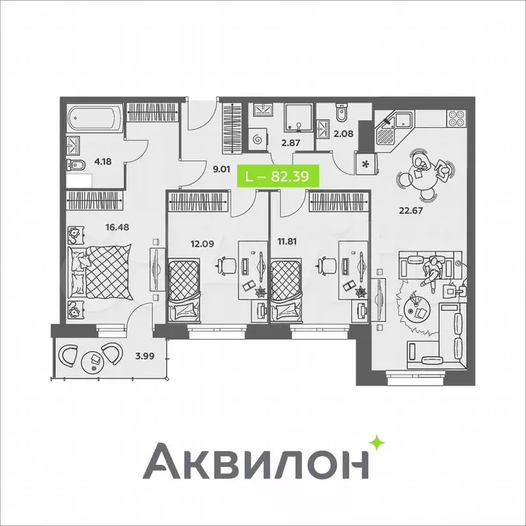 3-к. квартира, 82,4 м, 8/8 эт. - Фото 0