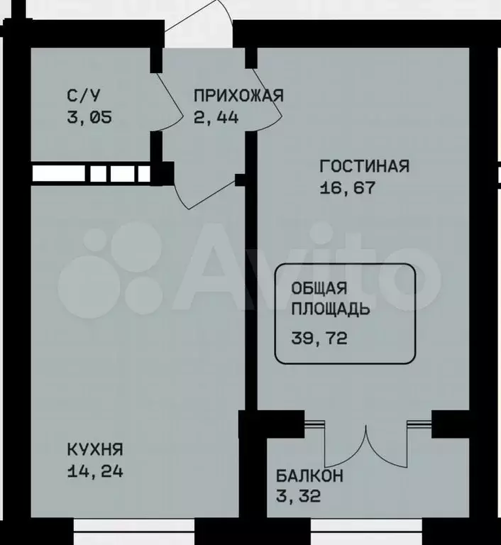 1-к. квартира, 39 м, 4/8 эт. - Фото 0