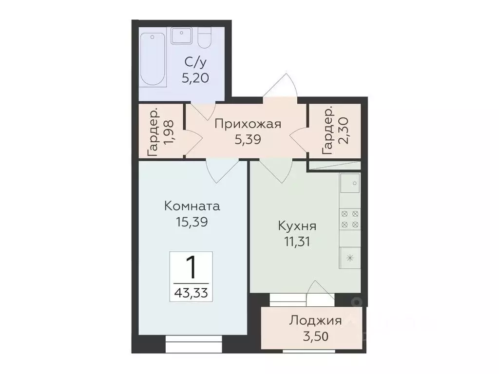 1-к кв. Воронежская область, Воронеж ул. Матросова, 60 (43.33 м) - Фото 0