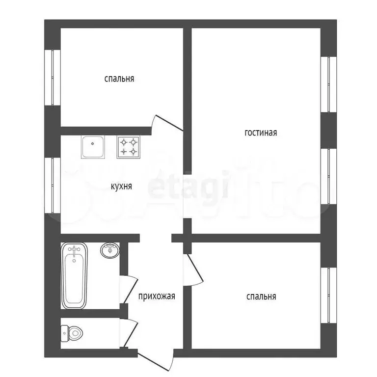 3-к. квартира, 38,5 м, 1/1 эт. - Фото 0