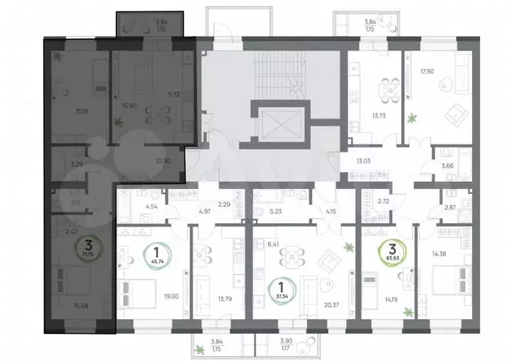 3-к. квартира, 71,8м, 5/8эт. - Фото 1