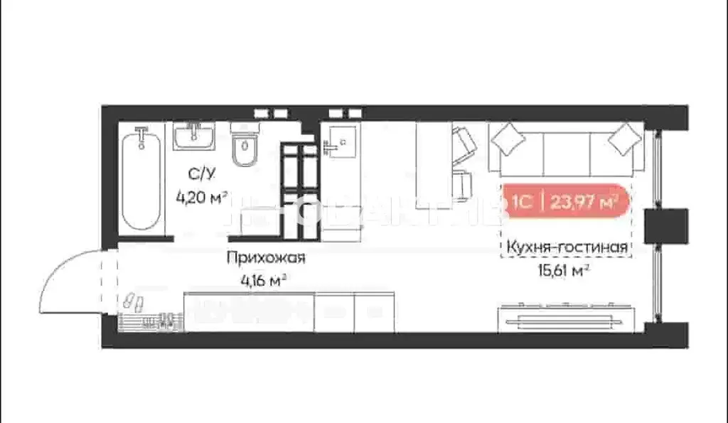 Квартира-студия: Новосибирск, Ленинградская улица, 340 (24 м) - Фото 0