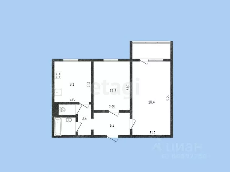 2-к кв. Карачаево-Черкесия, Черкесск ул. Космонавтов, 60 (51.6 м) - Фото 1